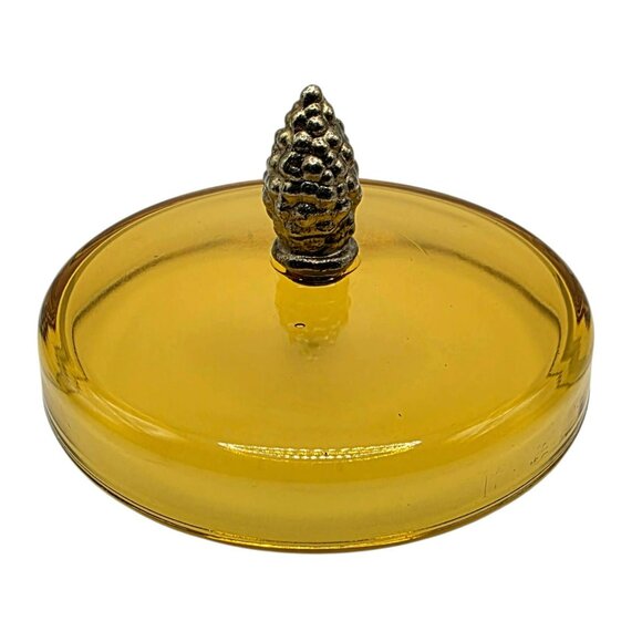 Vintage Amber Apothecary Glass Jar Lid MCM Quilted Diamond Pinecone Finial 7.5" - Picture 6 of 12